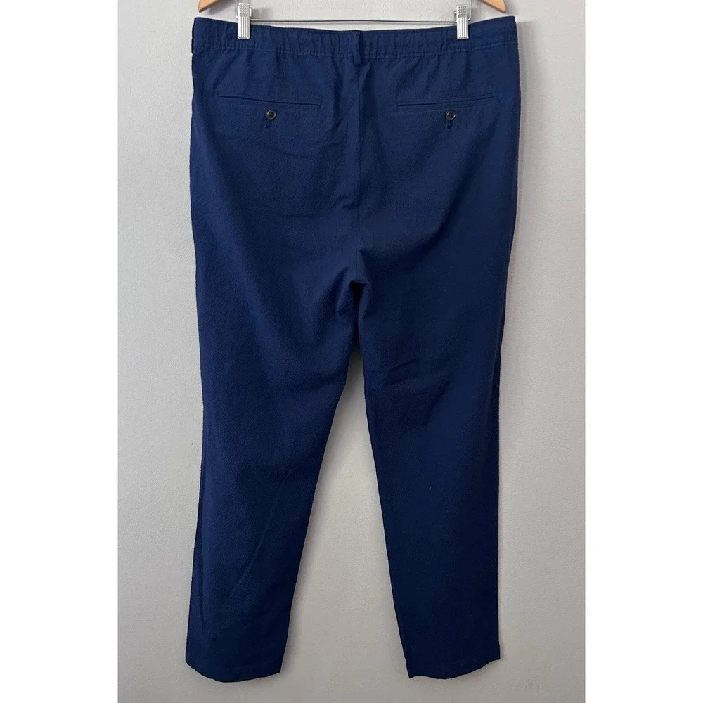 Vineyard Vines Pants Mens XL Navy Blue Seersucker Pleated Elastic Waist Tapered